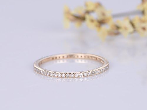 FULL Eternity Natural Diamond Wedding Band,French Micro Pave,Solid 14k Yellow Gold Engagement Ring,SI Diamond Bridal Matching Band
