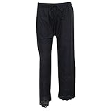 Womens Boho Trousers Crochet Lace Relaxed black Palazzo Pants India Clothing
