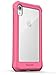 Encased iPhone XR Case Pink Clear Back w/Tempered Glass Screen Protector (Falcon Series) Ultra Rugged Full Body Transparent Protective Cover