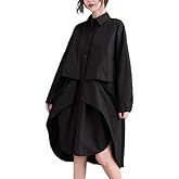 ellazhu Women's T-Shirt Dress Casual Lapel Long Sleeve Oversize Irregular Hem Button Down Solid GZ622