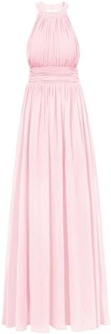 Tanpell Women's A-Line Halter Pearls Backless Long Prom Bridesmaid Dress