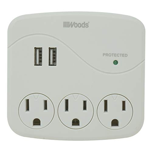 WOODS WIRE SOUTHWIRE 41029 Surge Protector With 3 Power Outlets And 2 USB Type A Ports White