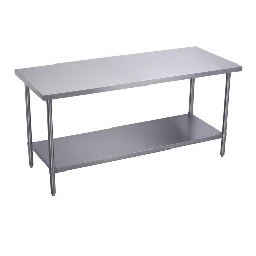 Elkay Foodservice Chef's Choice Work Table, 24"X108" OA, 36" Working Height, Flat Top, Stainless Undershelf, Turned Down Table Edge, Stainless Legs With Adjustable 1" Feet, 16 Gauge 300 Series Stainless Steel, NSF Certified