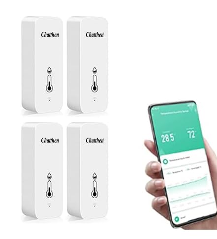 Chatthen WiFi Room Thermometer Hygrometer, Tuya Digital Indoor Temperature Humidity Sensor with Smart App and Data Recording, for Baby Rooms, Greenhouses accessories, Garage, Office（4 Pack）