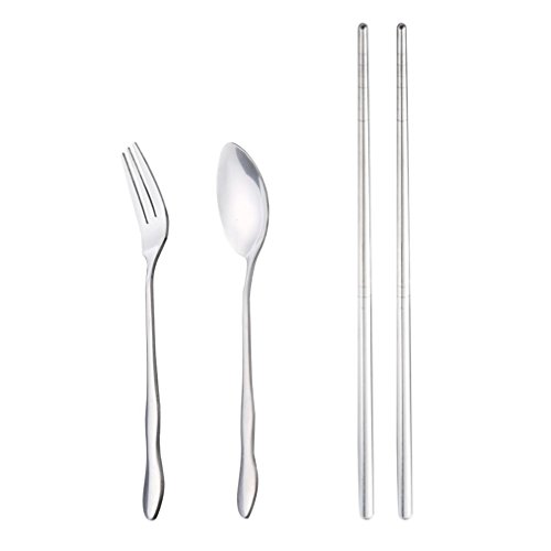 Owill Portable Folding Travel Dinnerware Set Stainless Steel Tableware Camping Tools (gold)