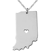 Art Attack Stainless Steel I Love Indiana Necklace, Hoosier State Heart Map Pendant (Silver)