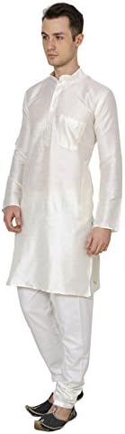 Shri India Mens Cream Indian Wedding Wear Silk Blend Bollywood Ethnic Kurta Pajama Set