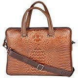 13-14 inch Laptop Bag Glowculture Leather Embossed Crocodile Pattern Briefcase Casual Messenger Bag Fashion Handbag Shoulder Bag, Brown