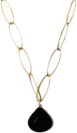 Laura Elizabeth Womens Christine Single Black Agate Stone Necklace