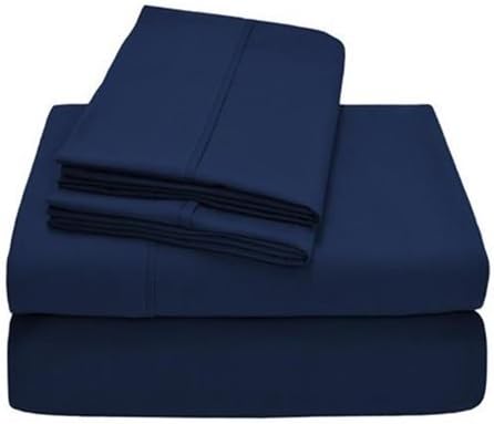 800 Thread Count Solid Pattern 10-12 Inches Deep Pocket 100% Egyptian Cotton 4 Piece Sheet Set Twin XXL Size Navy Blue Color