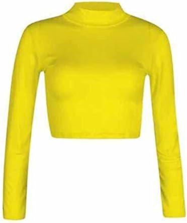 Womens Turtle Neck Crop Long Sleeve Plain Top-Thin Fabric
