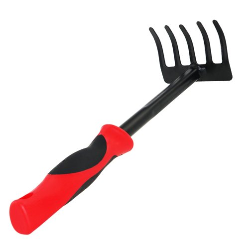 KEMAIER Garden Hand Rake - Metal Garden Cultivator Tools Black and Red Small Rake - Thumbnail 5