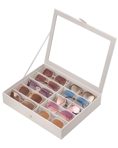 Lolalet 10/20 Slots Sunglasses Organizer Box, Eyeglasses Eyewear Display Case for Multiple Pairs of Glasses Collection Holder