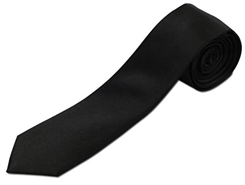 100% Silk Extra Long Solid Black Skinny Narrow Sheen Tie (63 Inches Long, Skinny 2.5 Inch Width)