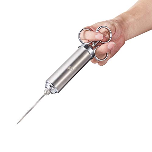 Meat Injector Stainless 2 oz Marinade Syringe & 3 Flavor Injection Needles for BBQ Turkey