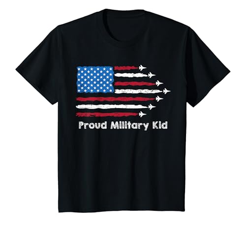 Kids Red, White and Blue US Flag with Jets Proud Military Kid T-Shirt
