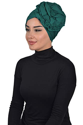 Instant Turban Cotton Scarf Head Wrap Cancer Chemo Headwear Rose Detail D Green