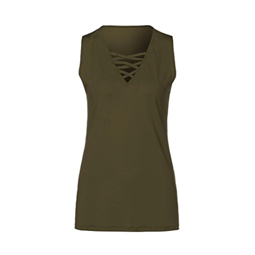 Sumen Women's V Neck Lace up Strappy Criss Cross Tank Tops Sleeveless Casual Blouse (M, Army Green) - Thumbnail 2