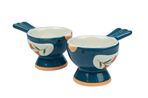 WD- 2 Pcs Cute Bird Shape ceramic egg cups for soft boiled eggs (Egg holder) - for Breakfast Brunch Soft Boiled Egg Holder Container Stand Set kitchenware,home decoration or even a gift Grayish blue - Thumbnail 2