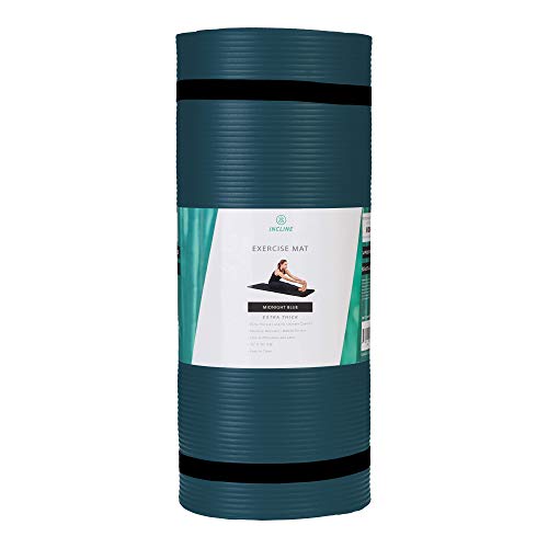 Incline Fit High Density Extra Thick & Long Comfort Foam Exercise Yoga Mat for Pilates, Fitness & Workout with Carrying Strap, 72" x 24" x 3/5", Midnight Blue - Thumbnail 4