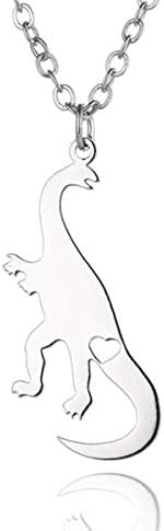 Qijavan Stainless Steel Filigree Brontosaurus Dinosaur with Heart Pendant Necklace with Jewelry Box,Dinosaur Necklace for Men