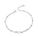 LUHE Anklets Sterling Silver Layered Anklets Ankle Bracelets for Women Teen Girls Layered Chain Ball and Bead Double Anklets Beach Anklets Jewelry for Women Teens Girls