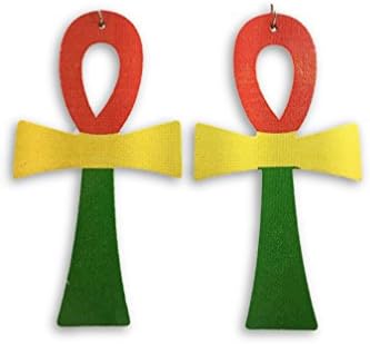 Rasta Ankh Wooden Earrings - Ancient Symbol of Life Earrings - Egyptian Cross Earrings - Ankh Cross