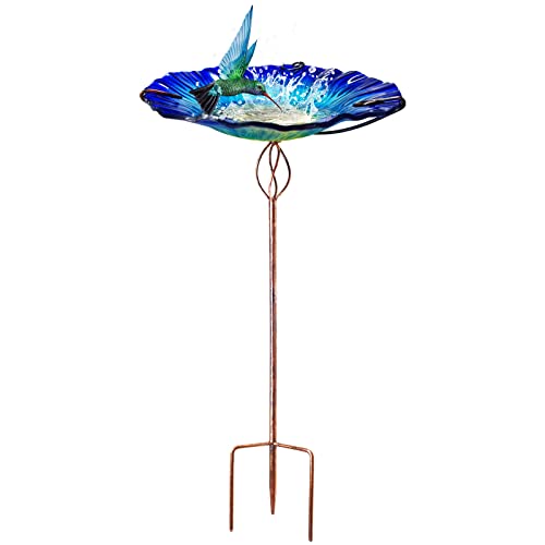 BEBEKULA Glass Bird Baths for Outdoors, 26" Height Bird Bath Bowl