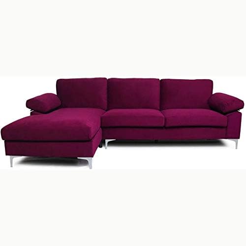 Sectional Sofa with Chaise Lounge,LShaped Couch for Living Room,Velvet Fabric,Metal Legs,Purple
