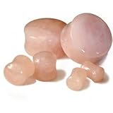 Pair Of Double Flare Organic Rose Quart Stone Ear Plug Piercings (Multiple Sizes Available)