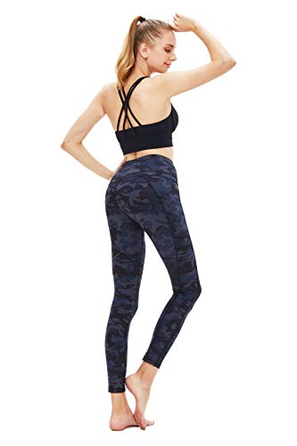 High Waist Yoga Pants,Workout Pocket Pants for Women,Tummy Control,Pattern Leggings Full-Length Yoga Pants (Black Camouflage, M)