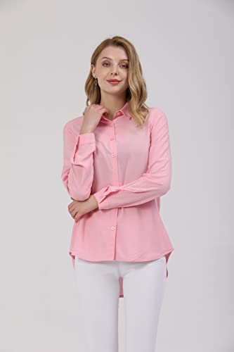 Dressy Blouses for Women Fashion, Casual Long Sleeve Button Down Shirts Tops(Pink,XX-Large)