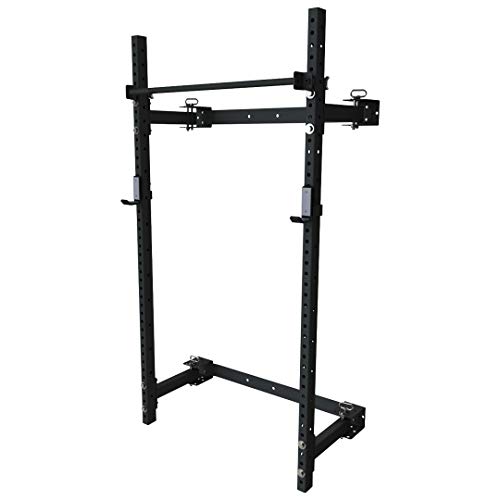PRx Performance Murphy Squat Rack, Folding Fitness Rack, Wall Mounted, 90 inch Uprights, Pull Up Bar, Home Gym Lifting Rack