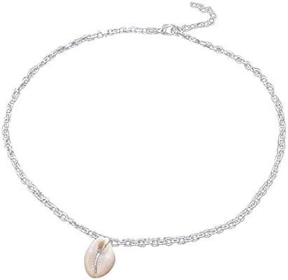 Caopixx Jewelry Ladies Necklace,Caopixx Women's Cowrie Beach Necklace Natural Shell Wood Beads Bohemian Pendant (Silver, alloy)