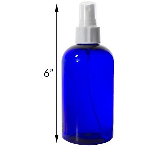 Cobalt Blue 8 oz Boston Round PET (BPA Free) with White Fine Mist Sprayer (3 pack) + Labels