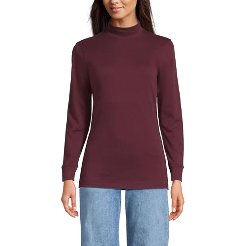 Lands' End Women Long Sleeve Relaxed Cotton Mock Lush Burgundy Plus 2X Image