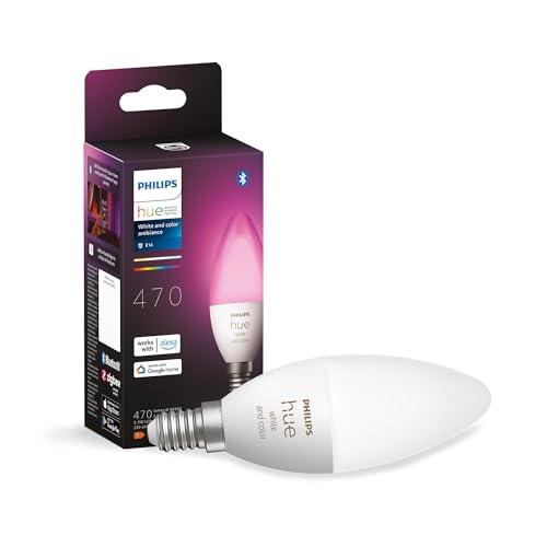 Philips Hue White & Color Ambiance E14 LED Lampe (470 lm), dimmbares LED Leuchtmittel für das Hue Lichtsystem mit 16 Mio. Farben, smarte Lichtsteuerun