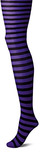 Leg Avenue Women's Plus-Size Nylon Striped Tights, Black/Purple, 3X-4X