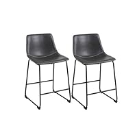 Phoenix Home Lotusville Vintage PU Leather, Set of 2 Counter Height Stool, Gray