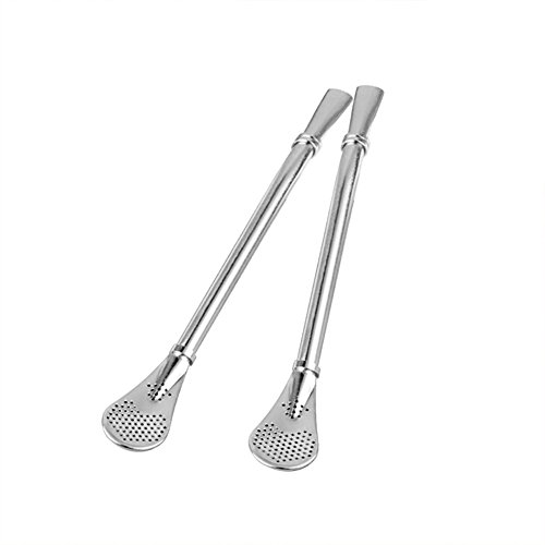 GFDesign Yerba Mate Bombilla Gourd Drinking Filter Straws Stirrer Food-Grade 18/8 Stainless Steel - Set of 2 with Cleaning Brush - 6.1" Long