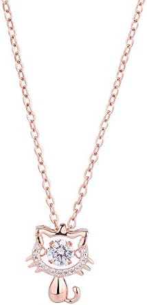 Angie 猫 ネックレス レディース ハローキティネックレス レディースアクセサリー キティ ペンダント スターリングシルバー99.9% 18Kピンクゴールドコーティング 5AジルコニアCZ 誕生日 クリスマスプレゼント ギフト包装付 (ピンクゴールド)