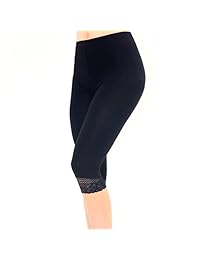 Leggings de encaje para dama, ultrafinos, elásticos, color negro, 2 unidades