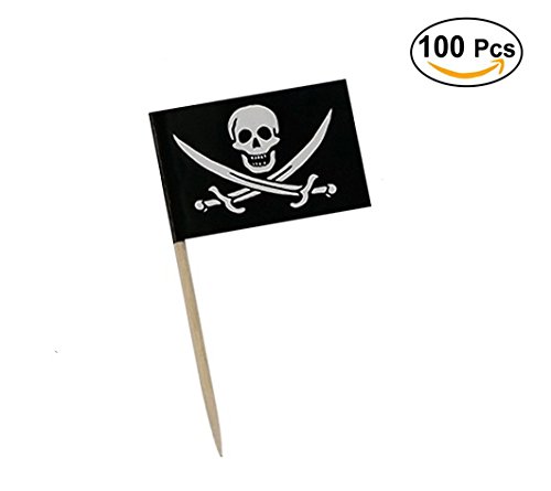 Pirate Flag Picks Food Fruit Toothpicks Cocktail Sticks Cupcake Toppers, 100 Count (Pirate Flag B) - Thumbnail 3