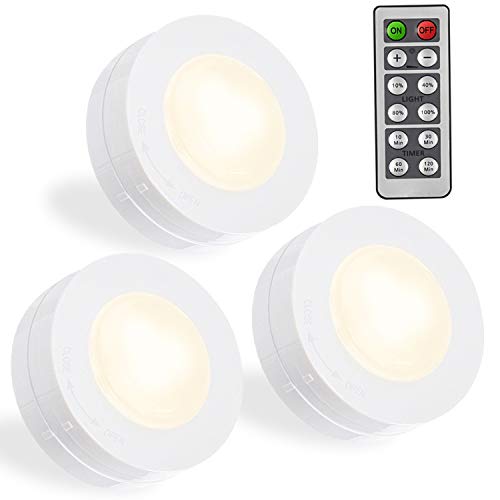 SALKING LED Puck Lights, Wireless LED Under Cabinet Lighting with Remote, Closet Light Battery Operated, Dimmable Under Counter Lights for Kitchen, Natural White-3 Pack