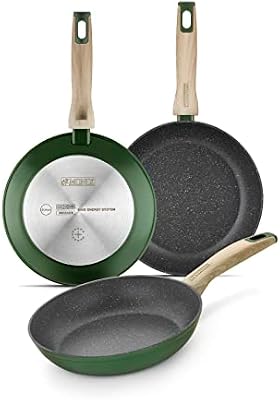 Monix amazonia conjunto de 3 frigideiras 18-22-26 cm alumínio forjado, antiaderente de três camadas reforçado com titânio sem pfoa, adequado para todos os tipos de fogões e fogões de indução