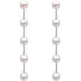 ALRNBY Pearl Earrings for Women Dainty Hoop Dngle Earrings Gold Bow Earrings Stud Elegant Jewelry Long Silver Pearl Drop Earrings for Bridal Wedding(I-Gold)