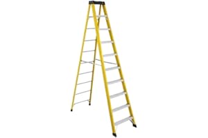Fiberglass Stepladder – Industrial Heavy-Duty, Type 1A 300 lb Capacity, Slip-Resistant Wide Steps, Non-Conductive Yellow, CSA