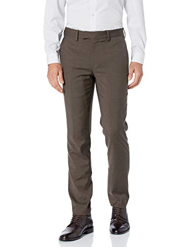Louis Raphael LUXE Men's Slim Fit Flat Front Stretch Wool Blend Dress Pant, Brown, 35W x 30L