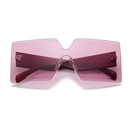 Oversized Square Sunglasses for Women Rimless Frame Candy Color Transparent Glasses (2 pack-pink/yellow)