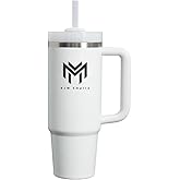 KJM Empire 40 oz Stainless Steel Tumbler Cup with Handle – Double Wall Vacuum Insulated, Spill-Proof Lid, Travel Mug for Hot & Cold Drinks, White